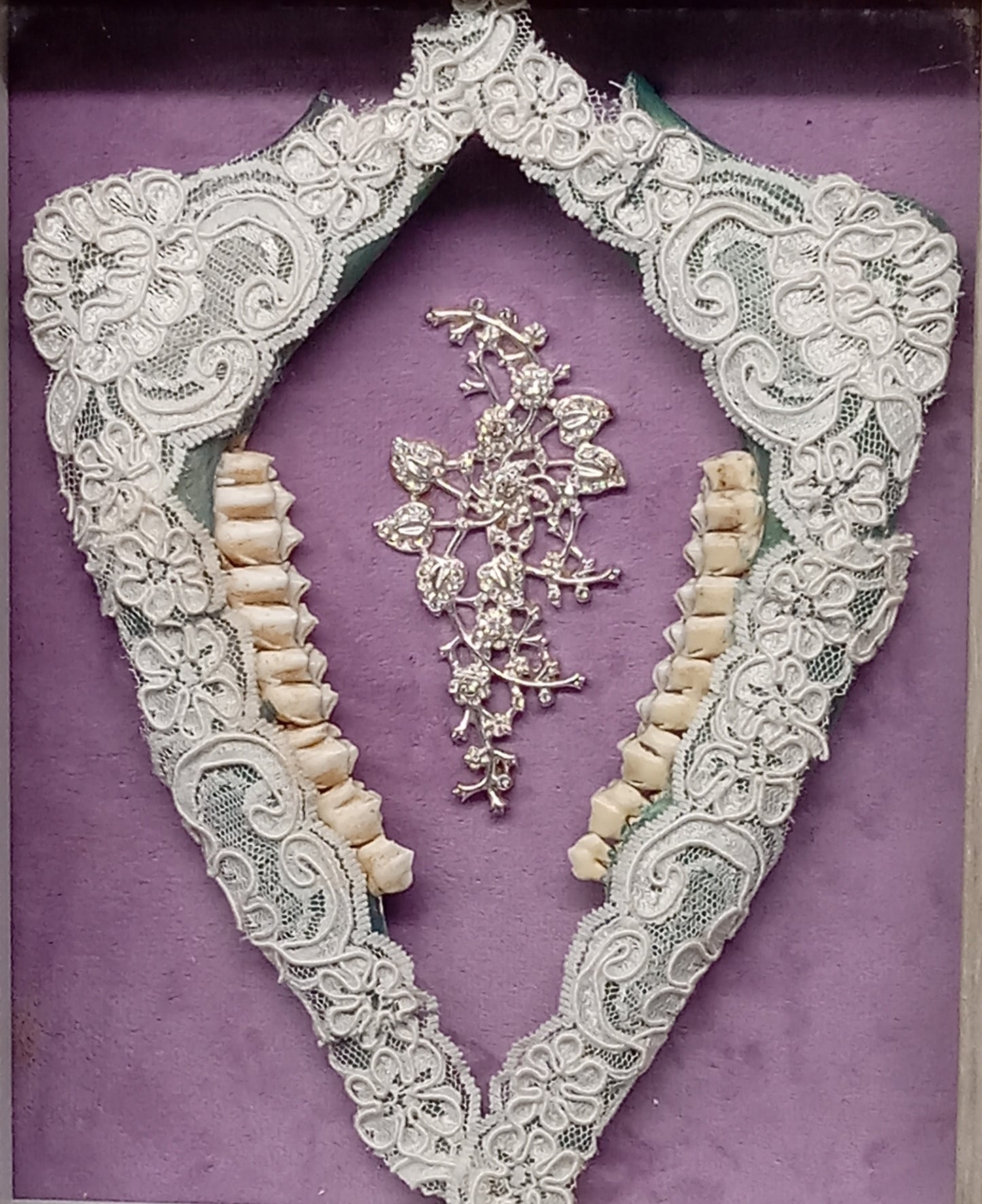 Lace Covered Deer Jaws Framed