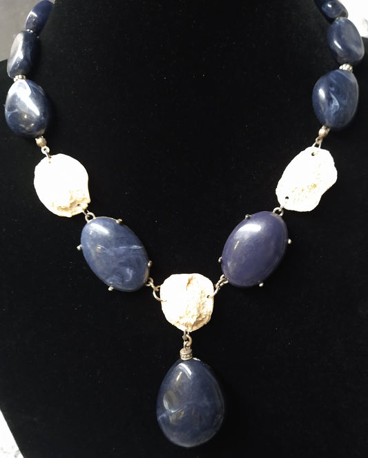 Blue Stone and Disc Bone Necklace