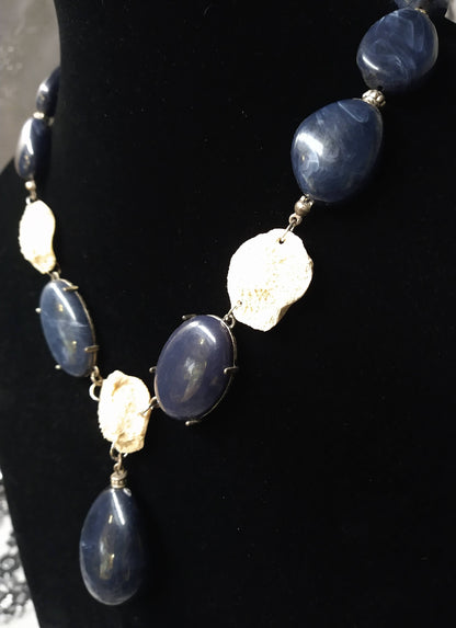 Blue Stone and Disc Bone Necklace