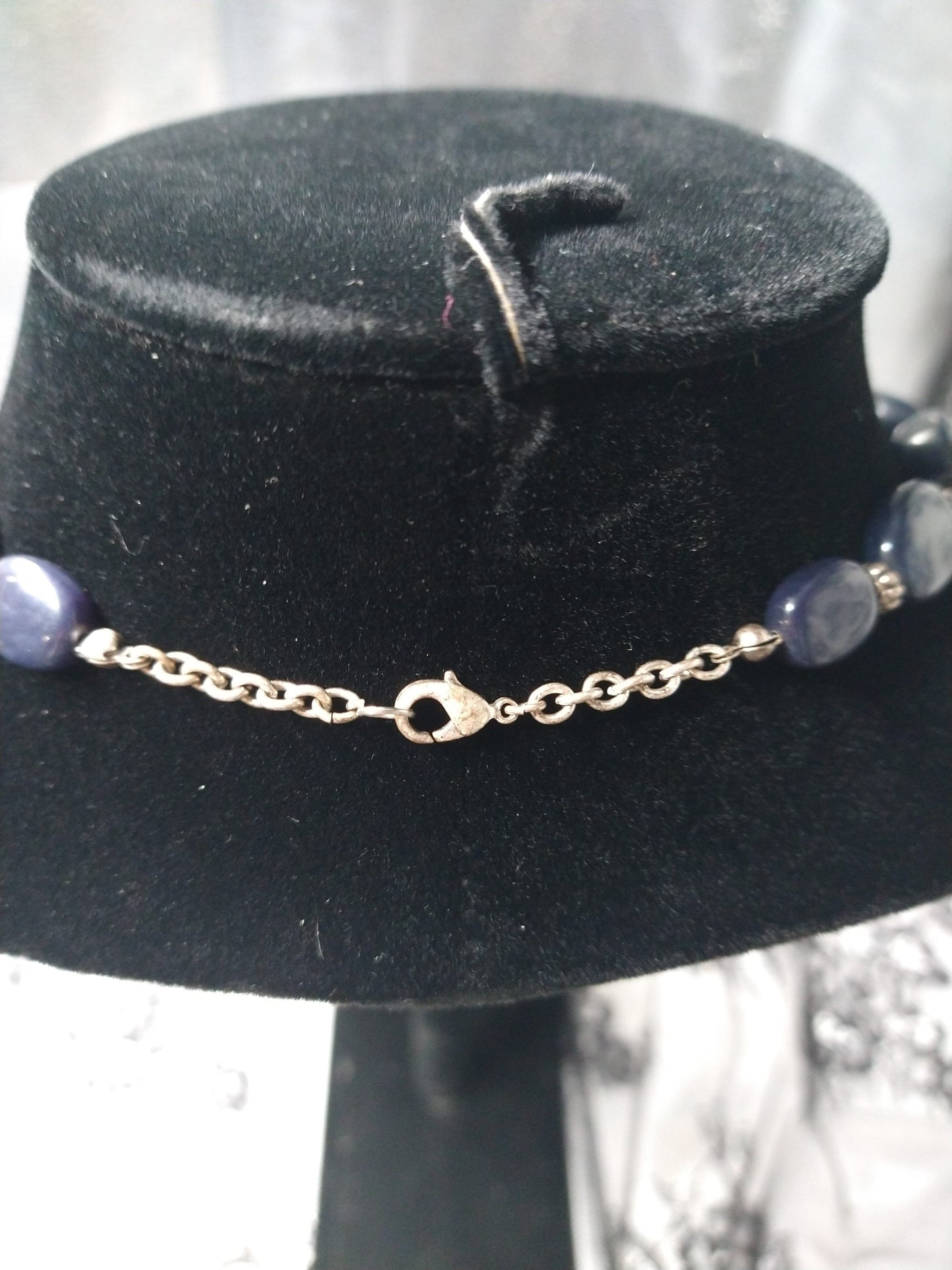 Blue Stone and Disc Bone Necklace